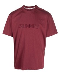 T-shirt à col rond brodé bordeaux Sunnei