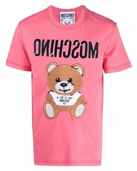 T-shirt à col rond brodé fuchsia Moschino