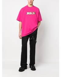 T-shirt à col rond brodé fuchsia Vetements