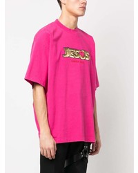 T-shirt à col rond brodé fuchsia Vetements