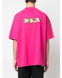 T-shirt à col rond brodé fuchsia Vetements