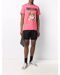 T-shirt à col rond brodé fuchsia Moschino