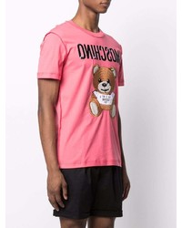 T-shirt à col rond brodé fuchsia Moschino