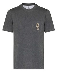 T-shirt à col rond brodé gris foncé Brunello Cucinelli