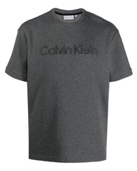 T-shirt à col rond brodé gris foncé Calvin Klein