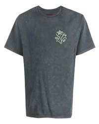 T-shirt à col rond brodé gris foncé Clot