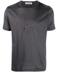 T-shirt à col rond brodé gris foncé Corneliani