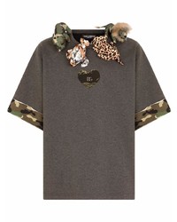 T-shirt à col rond brodé gris foncé Dolce & Gabbana