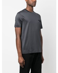 T-shirt à col rond brodé gris foncé Emporio Armani