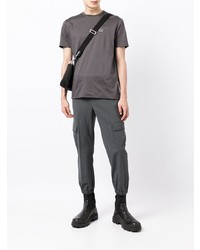 T-shirt à col rond brodé gris foncé Emporio Armani