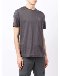 T-shirt à col rond brodé gris foncé Emporio Armani