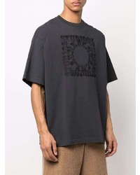 T-shirt à col rond brodé gris foncé Acne Studios