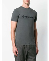 T-shirt à col rond brodé gris foncé Giorgio Armani