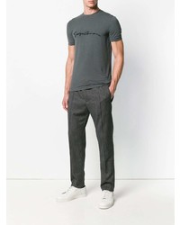 T-shirt à col rond brodé gris foncé Giorgio Armani