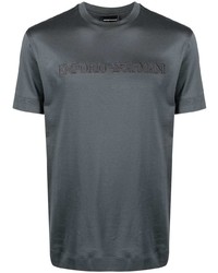 T-shirt à col rond brodé gris foncé Emporio Armani