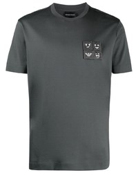 T-shirt à col rond brodé gris foncé Emporio Armani