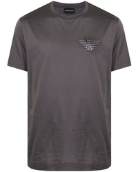 T-shirt à col rond brodé gris foncé Emporio Armani