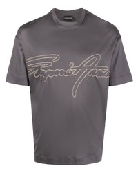 T-shirt à col rond brodé gris foncé Emporio Armani
