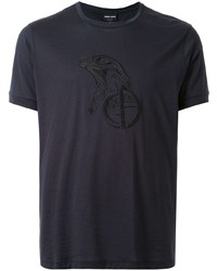 T-shirt à col rond brodé gris foncé Giorgio Armani