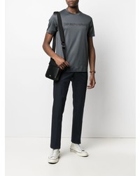 T-shirt à col rond brodé gris foncé Emporio Armani