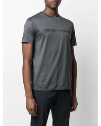 T-shirt à col rond brodé gris foncé Emporio Armani