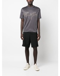 T-shirt à col rond brodé gris foncé Emporio Armani