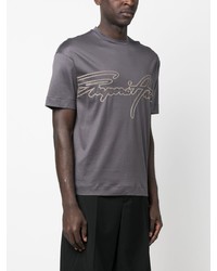 T-shirt à col rond brodé gris foncé Emporio Armani