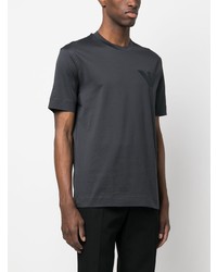 T-shirt à col rond brodé gris foncé Emporio Armani