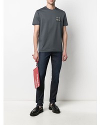 T-shirt à col rond brodé gris foncé Emporio Armani