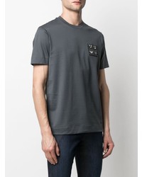 T-shirt à col rond brodé gris foncé Emporio Armani