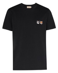 T-shirt à col rond brodé gris foncé MAISON KITSUNÉ