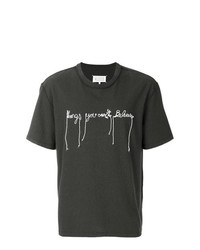 T-shirt à col rond brodé gris foncé Maison Margiela