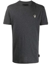 T-shirt à col rond brodé gris foncé Philipp Plein