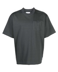 T-shirt à col rond brodé gris foncé Sacai