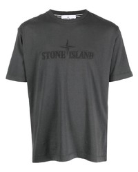 T-shirt à col rond brodé gris foncé Stone Island