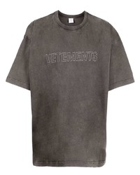 T-shirt à col rond brodé gris foncé Vetements