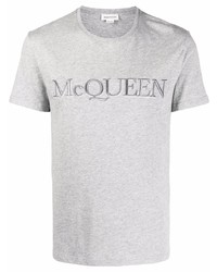 T-shirt à col rond brodé gris Alexander McQueen