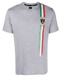 T-shirt à col rond brodé gris Automobili Lamborghini