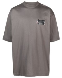 T-shirt à col rond brodé gris Balenciaga