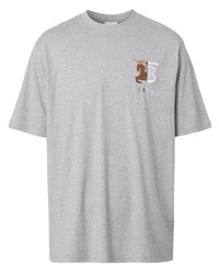 T-shirt à col rond brodé gris Burberry