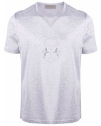 T-shirt à col rond brodé gris Corneliani