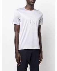 T-shirt à col rond brodé gris Corneliani