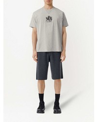 T-shirt à col rond brodé gris Burberry