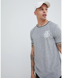T-shirt à col rond brodé gris DFND