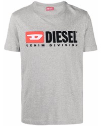 T-shirt à col rond brodé gris Diesel