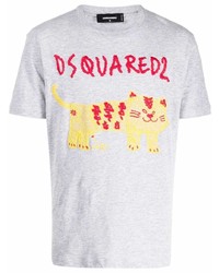 T-shirt à col rond brodé gris DSQUARED2