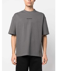 T-shirt à col rond brodé gris Balenciaga