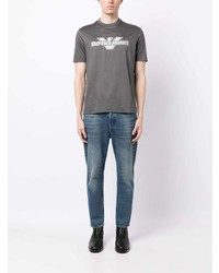 T-shirt à col rond brodé gris Emporio Armani