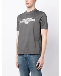 T-shirt à col rond brodé gris Emporio Armani