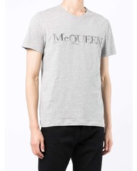 T-shirt à col rond brodé gris Alexander McQueen